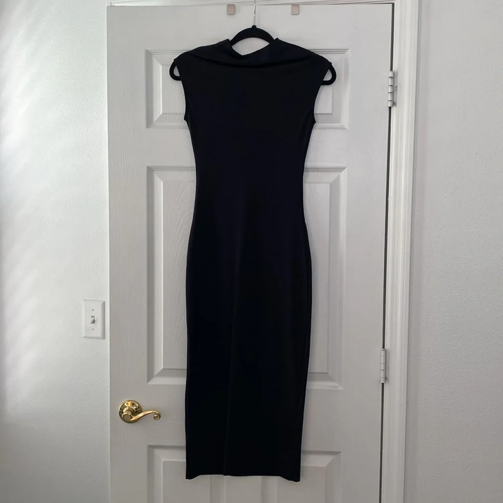 Zara Black Sheath Midi Dress Mock Neck Cap Sleeve - Picture 2 of 4